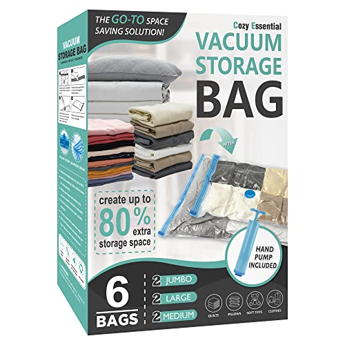 20 Pack Vacuum Storage Bags, Space Saver Bags (4 Jumbo/4 Large/4 Medium/4 Small/4 Roll) Compression for Comforters and Blankets, Sealer Clothes Storage, Hand Pump Included
