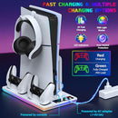 PS5/PS5 Slim Stand and Cooling Station with Controller Charging Station for PlayStation 5 Slim&Standard Disc/Digital Console, 10 RGB Light PS5 Cooler Accessories Incl 3 Levels Cooling Fan/USB Hub