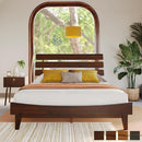 Bme Caden 15" Bed Frame with Adjustable Headboard - Mid Century, Retro Style with Acacia Wood - No Box Spring Needed - Wood Slat Support - Easy Assembly (Caramel, King (U.S. Standard))