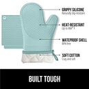 Gorilla Grip Heat and Slip Resistant Silicone Oven Mitts Set, Soft Cotton Lining, Waterproof, BPA-Free, Long Flexible Thick Gloves for Cooking, Kitchen Mitt Potholders, 12.5 in, Black