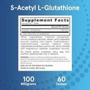 Jarrow Formulas S-Acetyl L-Glutathione Tablets - 100 mg - 60 Count - Dietary Supplement - Stable Form of L-Glutathione - for Antioxidant Support and Detoxification - Non-GMO - Gluten Free