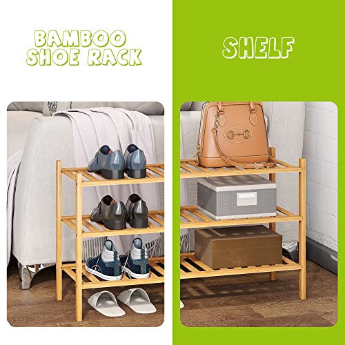 BMOSU 2-Tier Bamboo Shoe Rack Premium Stackable Shoe Shelf Storage Organizer for Hallway Closet Living Room Entryway Organizer (Natural Bamboo)