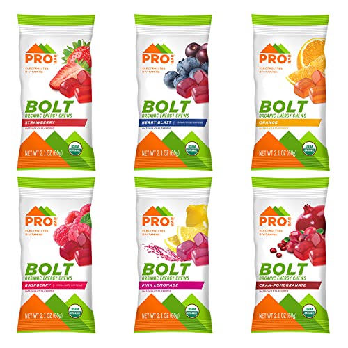 PROBAR - Bolt Organic Energy Chews, Strawberry, Non-GMO, Gluten-Free, USDA Certified Organic, Healthy, Natural Energy, Fast Fuel with Vitamins B & C, 2.1 Ounce (Pack of 12)