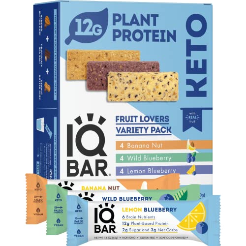 IQBAR Brain and Body Keto Protein Bars - Chocolate Lovers Variety Keto Bars - 12-Count Energy Bars - Low Carb Protein Bars - High Fiber Vegan Bars and Low Sugar Meal Replacement Bars - Vegan Snacks