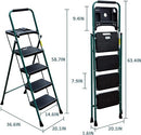 HBTower 3 Step Ladder, Folding Step Stool with Wide Anti-Slip Pedal, 500lbs Sturdy Steel Ladder, Convenient Handgrip, Lightweight, Portable Steel Step Stool, Black