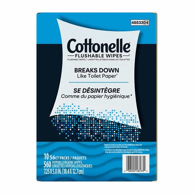 Cottonelle Freshfeel Flushable Wet Wipes - One Box of 560 Wipes (10 Packs of 56 Pieces)