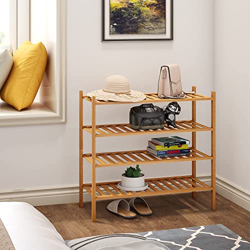 BMOSU 2-Tier Bamboo Shoe Rack Premium Stackable Shoe Shelf Storage Organizer for Hallway Closet Living Room Entryway Organizer (Natural Bamboo)