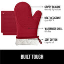 Gorilla Grip Heat and Slip Resistant Silicone Oven Mitts Set, Soft Cotton Lining, Waterproof, BPA-Free, Long Flexible Thick Gloves for Cooking, Kitchen Mitt Potholders, 12.5 in, Black