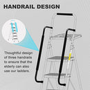 HBTower 3 Step Ladder, Folding Step Stool with Wide Anti-Slip Pedal, 500lbs Sturdy Steel Ladder, Convenient Handgrip, Lightweight, Portable Steel Step Stool, Black