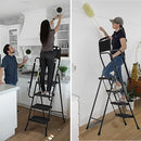 HBTower 3 Step Ladder, Folding Step Stool with Wide Anti-Slip Pedal, 500lbs Sturdy Steel Ladder, Convenient Handgrip, Lightweight, Portable Steel Step Stool, Black