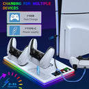PS5/PS5 Slim Stand and Cooling Station with Controller Charging Station for PlayStation 5 Slim&Standard Disc/Digital Console, 10 RGB Light PS5 Cooler Accessories Incl 3 Levels Cooling Fan/USB Hub