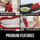 Gorilla Grip Heat and Slip Resistant Silicone Oven Mitts Set, Soft Cotton Lining, Waterproof, BPA-Free, Long Flexible Thick Gloves for Cooking, Kitchen Mitt Potholders, 12.5 in, Black