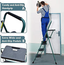 HBTower 3 Step Ladder, Folding Step Stool with Wide Anti-Slip Pedal, 500lbs Sturdy Steel Ladder, Convenient Handgrip, Lightweight, Portable Steel Step Stool, Black