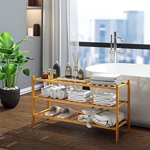 BMOSU 2-Tier Bamboo Shoe Rack Premium Stackable Shoe Shelf Storage Organizer for Hallway Closet Living Room Entryway Organizer (Natural Bamboo)