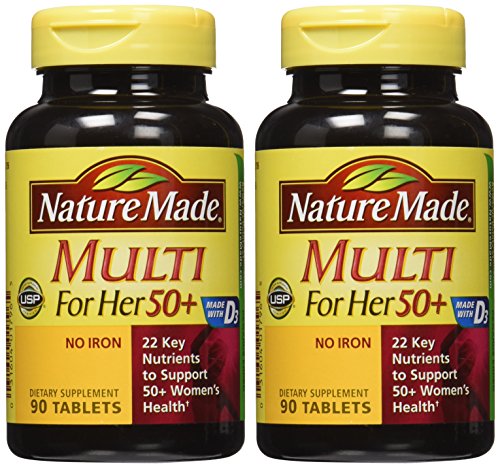 Nature Made Multivitamin For Her 50+ with No Iron, Womens Multivitamin for Daily Nutritional Support, Multivitamin for Women, 90 Tablets, 90 Day Supply