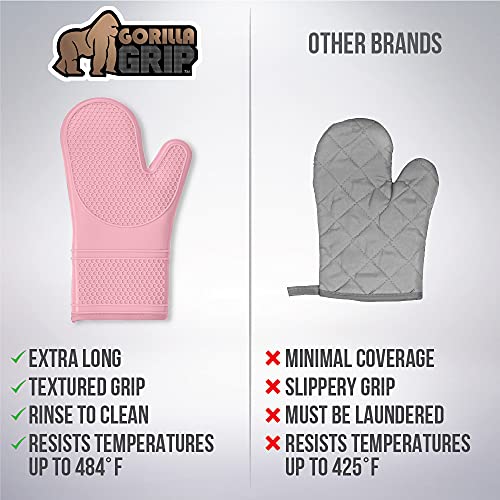 Gorilla Grip Heat and Slip Resistant Silicone Oven Mitts Set, Soft Cotton Lining, Waterproof, BPA-Free, Long Flexible Thick Gloves for Cooking, Kitchen Mitt Potholders, 12.5 in, Black