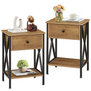VECELO Modern Versatile Nightstands X-Design Side End Table Night Stand Storage Shelf with Bin Drawer for Living Room Bedroom, Set of 2 (Brown)