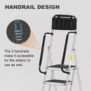 HBTower 3 Step Ladder, Folding Step Stool with Wide Anti-Slip Pedal, 500lbs Sturdy Steel Ladder, Convenient Handgrip, Lightweight, Portable Steel Step Stool, Black