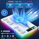 PS5/PS5 Slim Stand and Cooling Station with Controller Charging Station for PlayStation 5 Slim&Standard Disc/Digital Console, 10 RGB Light PS5 Cooler Accessories Incl 3 Levels Cooling Fan/USB Hub
