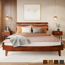 Bme Caden 15" Bed Frame with Adjustable Headboard - Mid Century, Retro Style with Acacia Wood - No Box Spring Needed - Wood Slat Support - Easy Assembly (Caramel, King (U.S. Standard))