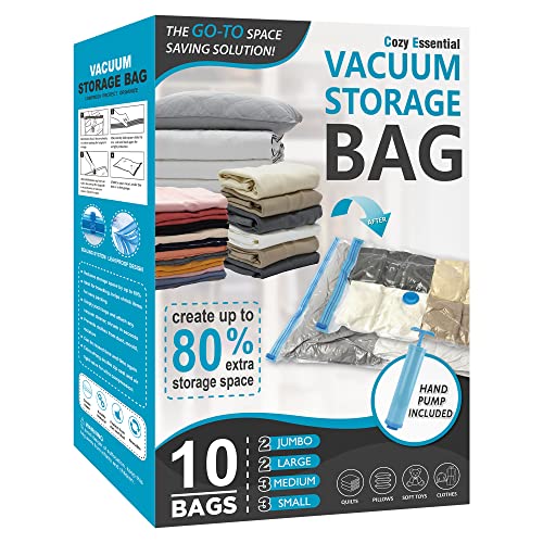 20 Pack Vacuum Storage Bags, Space Saver Bags (4 Jumbo/4 Large/4 Medium/4 Small/4 Roll) Compression for Comforters and Blankets, Sealer Clothes Storage, Hand Pump Included