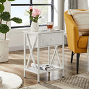 VECELO Modern Versatile Nightstands X-Design Side End Table Night Stand Storage Shelf with Bin Drawer for Living Room Bedroom, Set of 2 (Brown)