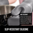 Gorilla Grip Heat and Slip Resistant Silicone Oven Mitts Set, Soft Cotton Lining, Waterproof, BPA-Free, Long Flexible Thick Gloves for Cooking, Kitchen Mitt Potholders, 12.5 in, Black