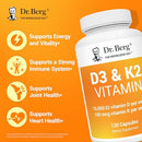 Dr. Berg D3 K2 Vitamin 5000 IU w/MCT Powder - Includes 50 mcg MK7 Vitamin K2, Purified Bile Salts, Zinc & Magnesium for Ultimate Absorption - K2 D3 Vitamin Supplement - 60 Capsules