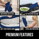 Gorilla Grip Heat and Slip Resistant Silicone Oven Mitts Set, Soft Cotton Lining, Waterproof, BPA-Free, Long Flexible Thick Gloves for Cooking, Kitchen Mitt Potholders, 12.5 in, Black
