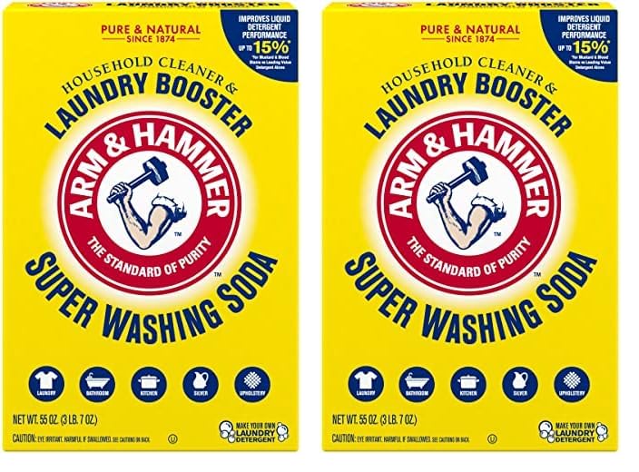 ARM & HAMMER Super Washing Soda Household Cleaner and Laundry Booster, Versatile Natural Home Cleaner, Powder Laundry Additive and Cleaner, 55 oz Box