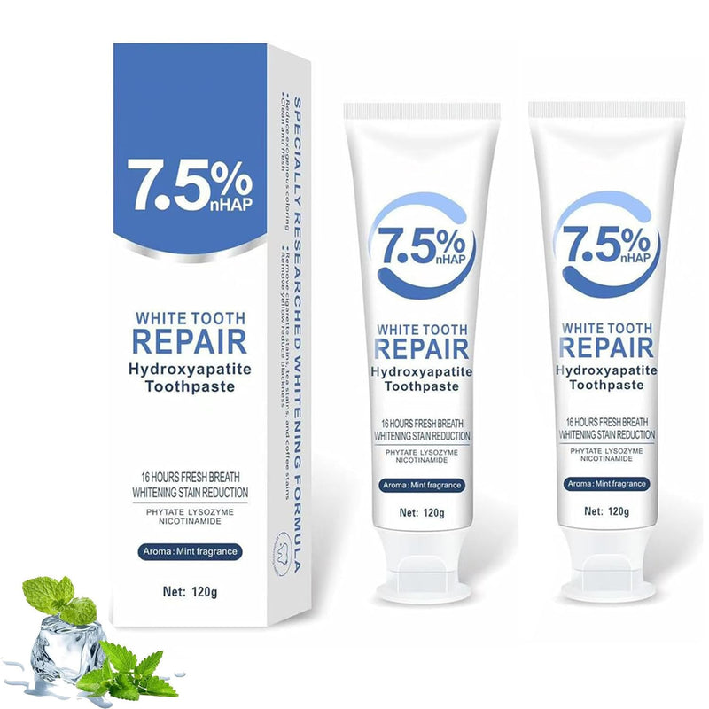 Hydroxyapatite Toothpastes for Enamel Protection and Tooth Strengthening, Fluoride-Free Formula for Sensitive Teeth, Gentle and Effective Formula, Gentle Mint, Fresh Breath (2PCS)
