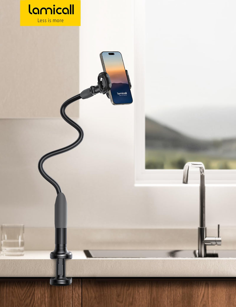 Lamicall Gooseneck Phone Holder for Bed - Cell Phone Mount Clamp Clip, Flexible Long Arm, Overhead Mount for Desk Headboard Bedside, for iPhone 16 Pro Max, 15 Pro Max, 14 Plus, 13 Mini & 4-7" Phone