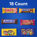 MARS M&M'S Peanut, M&M'S Caramel,SNICKERS Original,SNICKERS Peanut Butter Squared, TWIX Original and Cookie Dough Variety Pack Full Size Individually Wrapped Milk Chocolate Candy Bars,18 Ct
