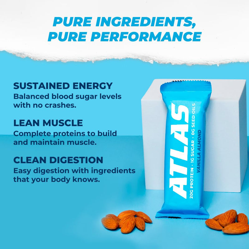 Atlas Protein Bar, 20g Protein, 1g Sugar, Clean Ingredients, Gluten Free (Whey Variety, 12 Count (Pack of 2))