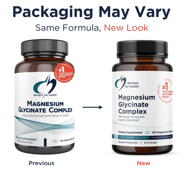 Designs for Health Magnesium Glycinate Complex - Chelated Magnesium Bisglycinate + High Absorption Magnesium Oxide for Heart Health, Immune Support & Bone Strength - Vegan (120 Capsules)