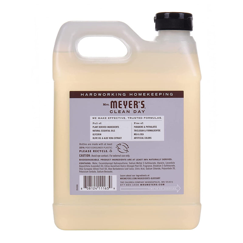 MRS. MEYER'S CLEAN DAY Liquid Hand Soap Refill, Cruelty Free and Biodegradable Formula, Lavender Scent, 33 Fl Oz (Pack of 1)