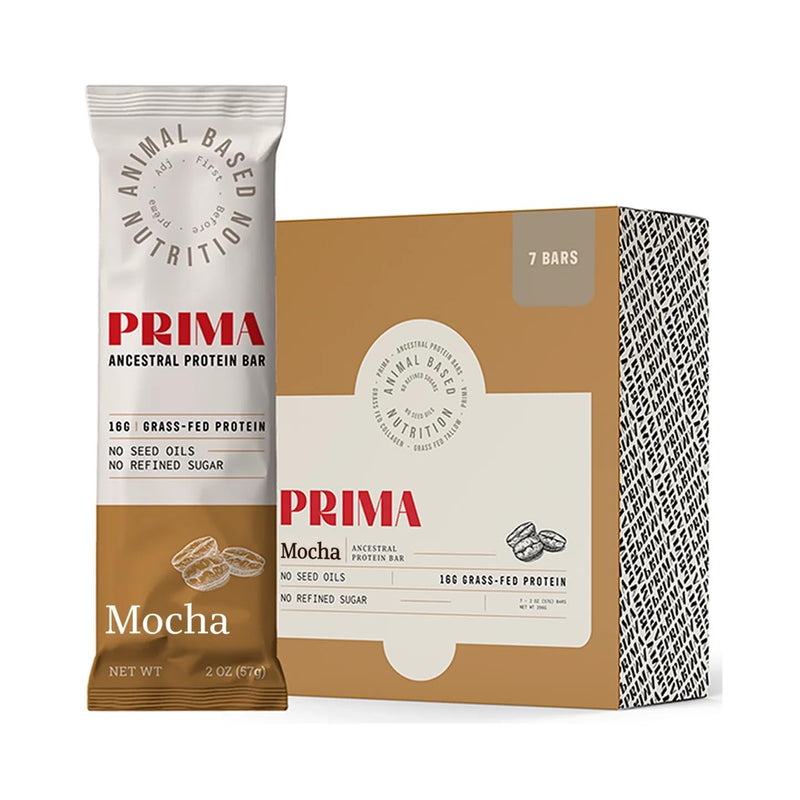 PRIMA ANCESTRAL PROTEIN BAR Grass Fed Protein Bars, 7 Pack – Animal-Based Protein Bar with Beef Tallow, Raw Honey, Seed Oil Free, Low Carb, Gluten-Free – Healthy, Energy Snacks for Clean Lifestyle (7 Pack, Cacao)