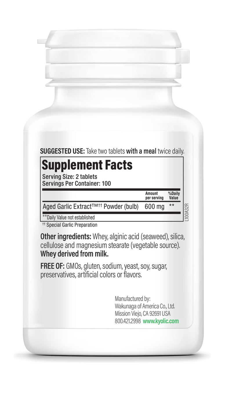 Kyolic Aged Garlic Extract Formula 100, Original Cardiovascular, 200 Capsules (Packaging May Vary)