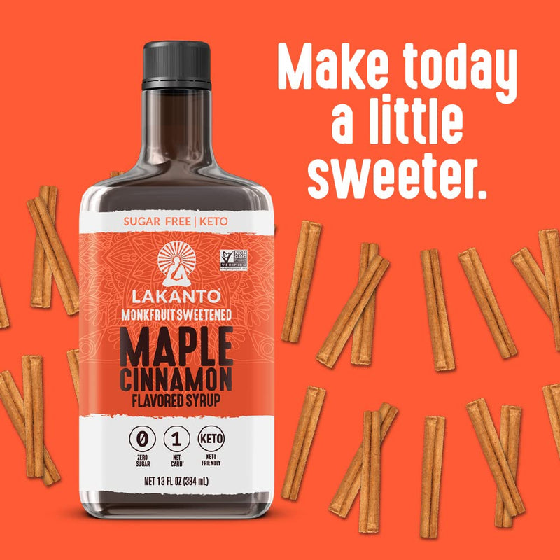 Lakanto Sugar Free Maple Syrup - Monk Fruit Sweetener, Keto Diet Friendly, Vegan, 1g Net Carbs, Pancakes, Waffles, Oatmeal, Coffee, Tea, Granola, Frosting, Marinade, Dressing (13 Fl Oz - Pack of 1)