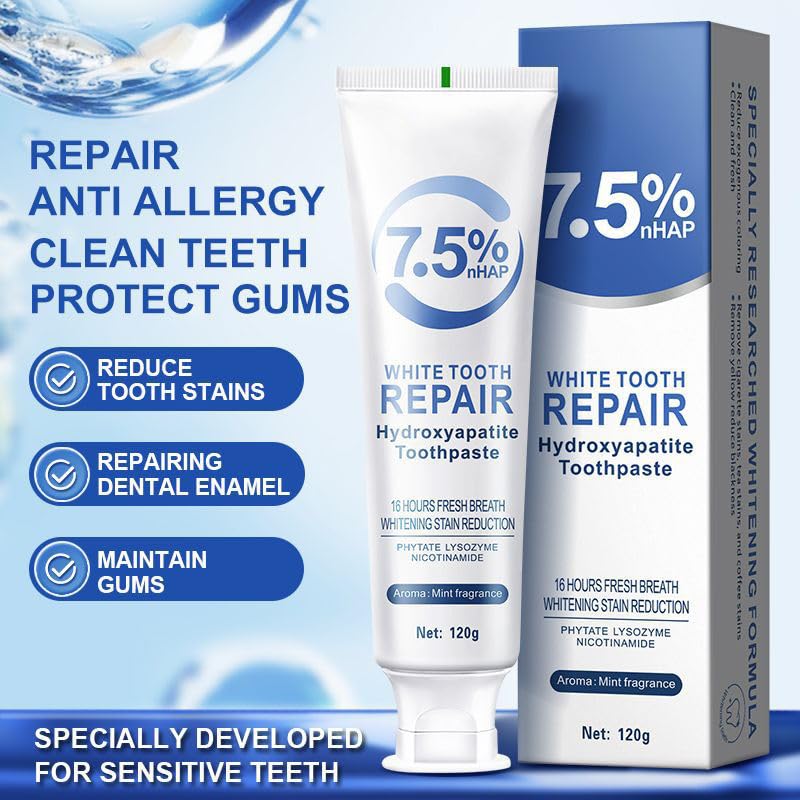 Hydroxyapatite Toothpastes for Enamel Protection and Tooth Strengthening, Fluoride-Free Formula for Sensitive Teeth, Gentle and Effective Formula, Gentle Mint, Fresh Breath (1PCS)