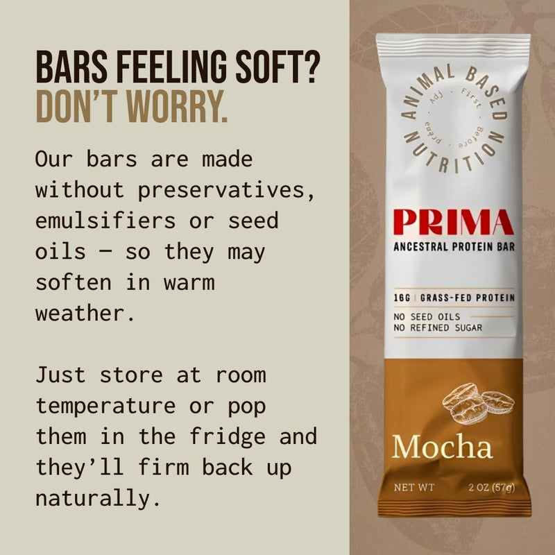 PRIMA ANCESTRAL PROTEIN BAR Grass Fed Protein Bars, 7 Pack – Animal-Based Protein Bar with Beef Tallow, Raw Honey, Seed Oil Free, Low Carb, Gluten-Free – Healthy, Energy Snacks for Clean Lifestyle (7 Pack, Cacao)