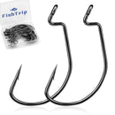 FishTrip EWG Hooks for Bass Fishing-50pcs Offset Worm Hook Texas Rig Hooks for Freshwater Saltwater Size 1/0