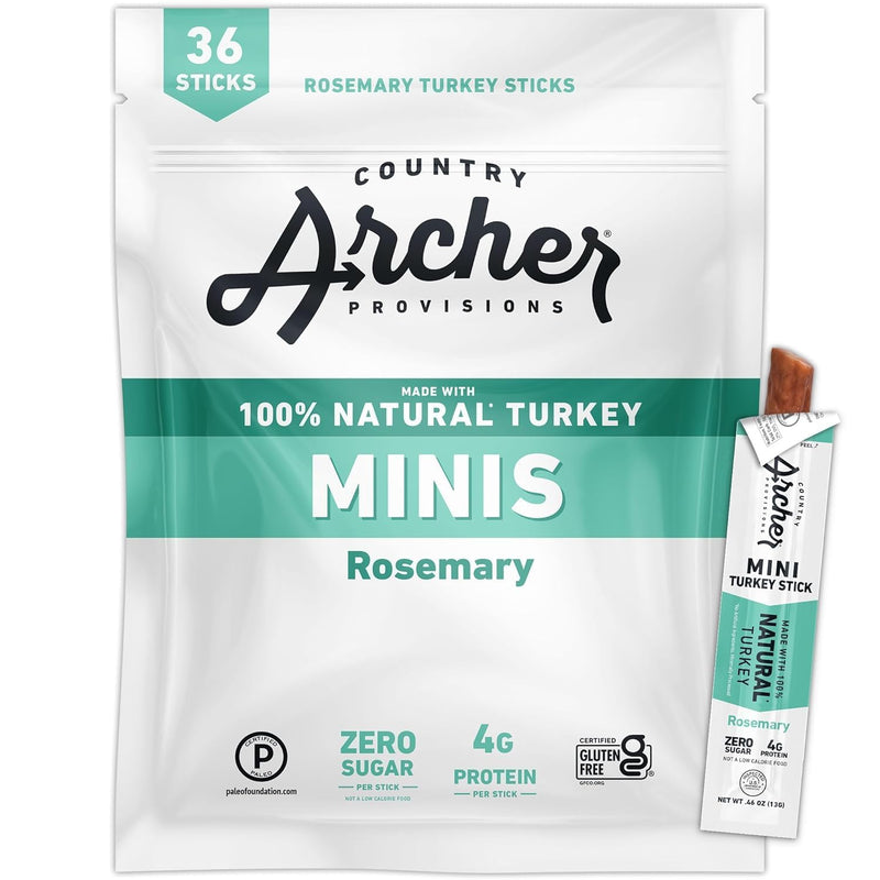 Rosemary Turkey Sticks by Country Archer, 100% Natural, Gluten Free, High Protein Snacks, 1 Ounce (Pack of 18)