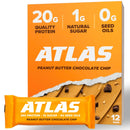 Atlas Protein Bar, 20g Protein, 1g Sugar, Clean Ingredients, Gluten Free (Peanut Butter Chocolate Chip, 12 Count (Pack of 1))