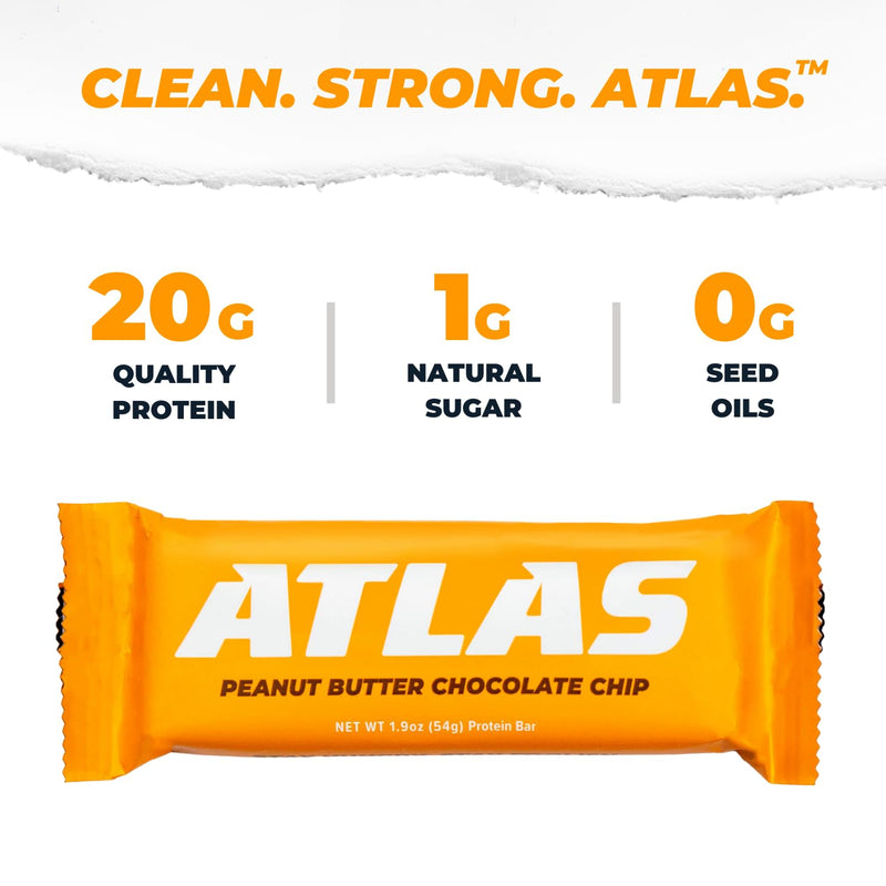 Atlas Protein Bar, 20g Protein, 1g Sugar, Clean Ingredients, Gluten Free (Whey Variety, 12 Count (Pack of 1))