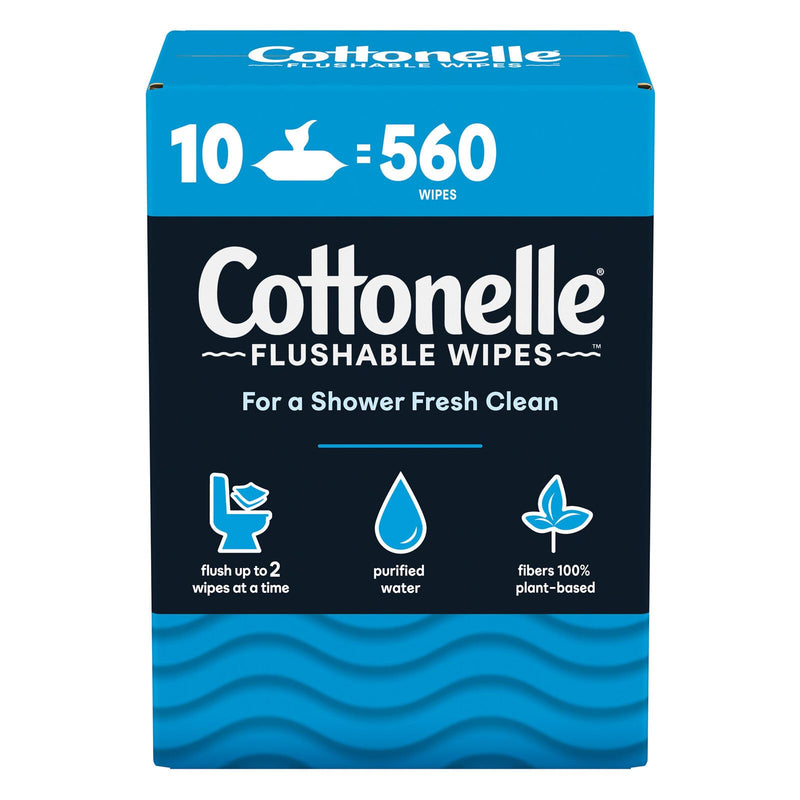 Cottonelle Freshfeel Flushable Wet Wipes - One Box of 560 Wipes (10 Packs of 56 Pieces)