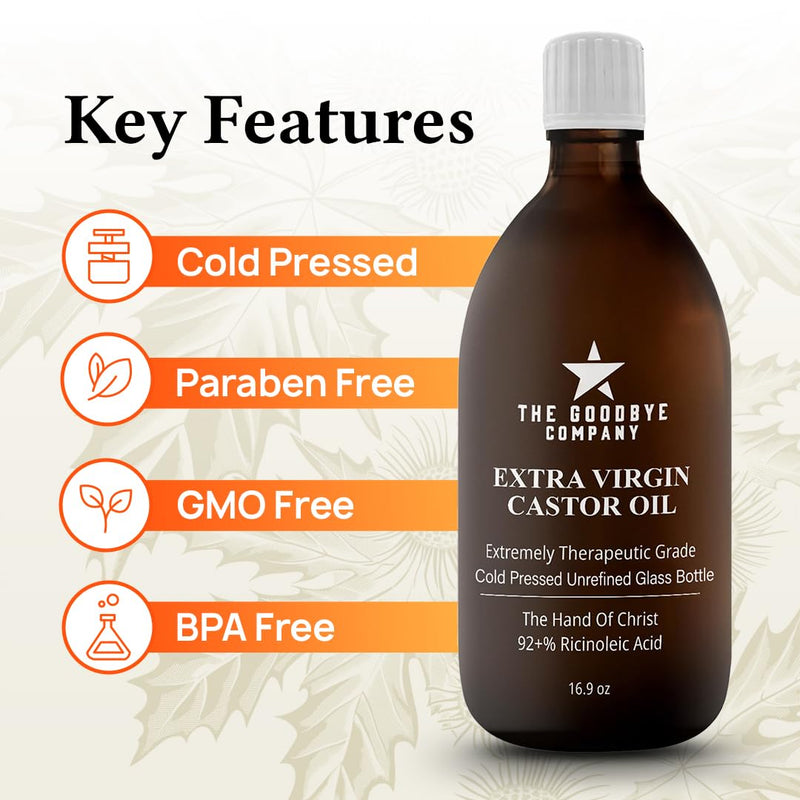 The Goodbye Company Organic Castor Oil – 100% Pure Extra Virgin, Cold-Pressed & Unrefined – Hexane-Free – Nourishing Oil for Healthy Skin, Hair Growth & Eyelashes (250mL)