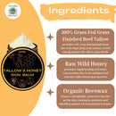Untamed Organics Handmade Tallow & Honey Skin Balm | 100% Grass-Fed Grass-Finished Tallow + Raw Wild Honey | All Purpose Whole Body & Face Moisturizer For Sensitive Skin, 2 fl. oz. (Unscented)