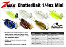 Z-Man Chatterbait Mini Spinnerbaits, Blue/Black, 1/4 oz