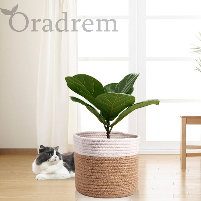 Oradrem Woven Cotton Rope Plant Basket for 6" Flower Pot Floor Indoor Planters Flower Pot,Home Decor Storage Organizer H6 3/4" x W6 1/2" Black&Brown